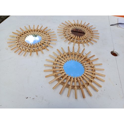 3 Petits Miroirs Vintage Soleil Rotin