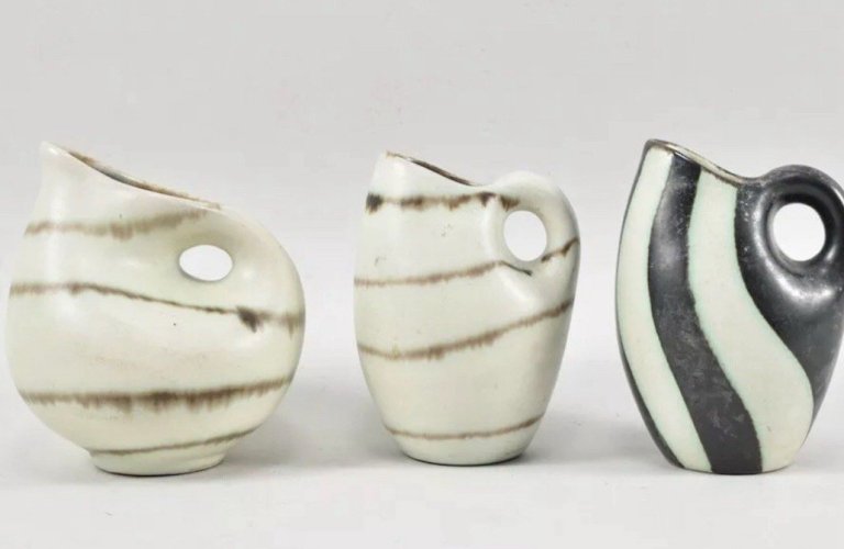 3 Petits Vase Design Céramique Vers 1970 Signés Vintage Cachet D’artiste