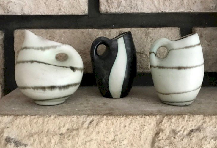 3 Petits Vase Design Céramique Vers 1970 Signés Vintage Cachet D’artiste
