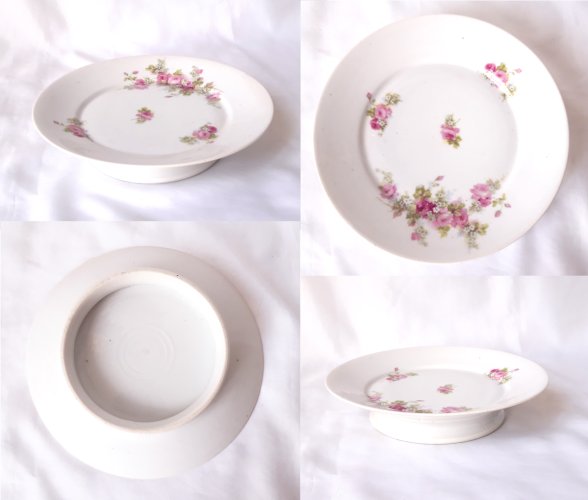 3 plats assortis porcelaine opaque 19ème décor de roses