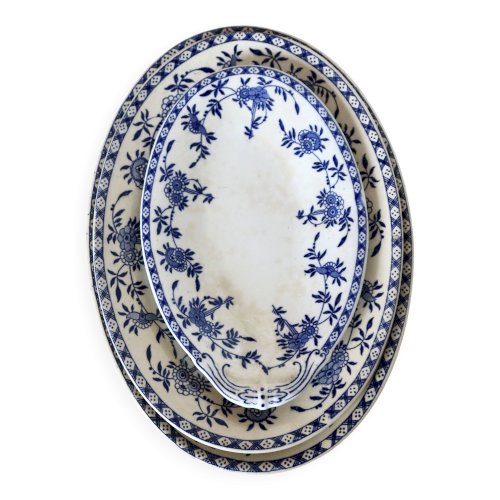 3 plats de service ovales - Service porcelaine Dresden - Motif fleuri