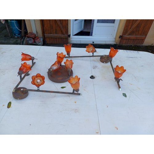 3 Suspensions Vintage Métal Doré Tulipes verre