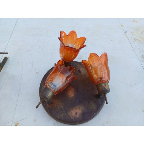 3 Suspensions Vintage Métal Doré Tulipes verre