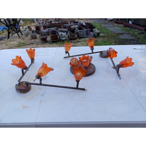 3 Suspensions Vintage Métal Doré Tulipes verre