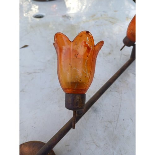 3 Suspensions Vintage Métal Doré Tulipes verre