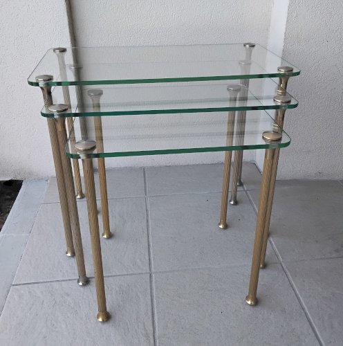 3 tables gigognes laiton et verre