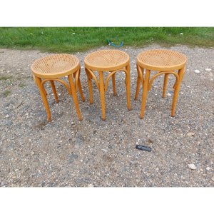 3 Wooden and Rattan Stools