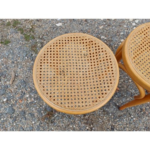 3 Tabourets Bois et Cannage