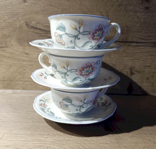 3 tasses & sous-tasses Villeroy & Boch décor Delia | vintage 1980