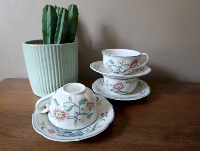 3 tasses & sous-tasses Villeroy & Boch décor Delia | vintage 1980