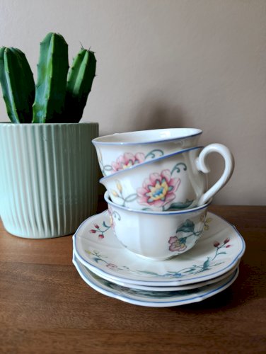 3 tasses & sous-tasses Villeroy & Boch décor Delia | vintage 1980