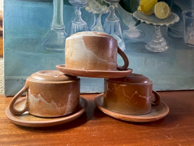 3 tasses XL en grès vintage