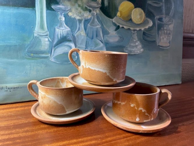 3 tasses XL en grès vintage