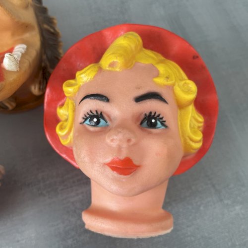 3 têtes de marionnette vintage Le Petit Chaperon Rouge , le loup et mère grand