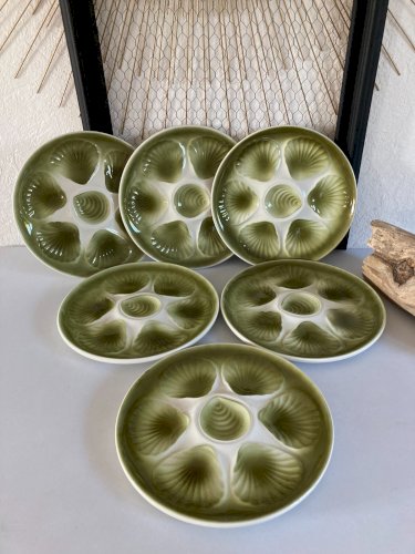 325⚜️ Ancien Lot de 6 Assiettes à Huitres Moulin Des Loups en Céramique Ø 25 Cm