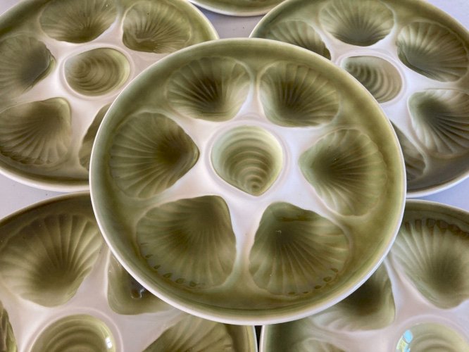 325⚜️ Ancien Lot de 6 Assiettes à Huitres Moulin Des Loups en Céramique Ø 25 Cm