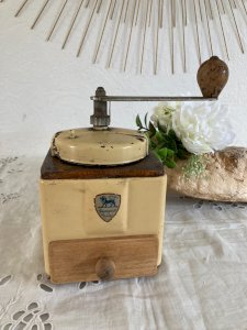 325 ⚜️ Ancien Moulin à Café en Bois Peugeot Frères Déco Collection Vintage