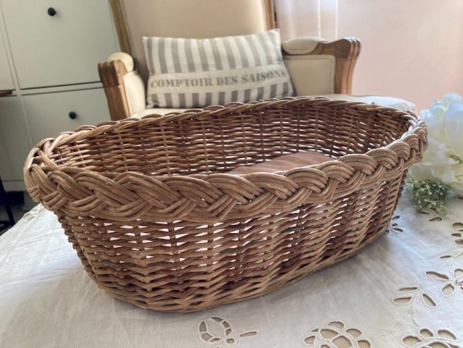 325⚜️ Ancien Petit Couffin Pour Poupée en Osier Vintage Longueur 35 Cm