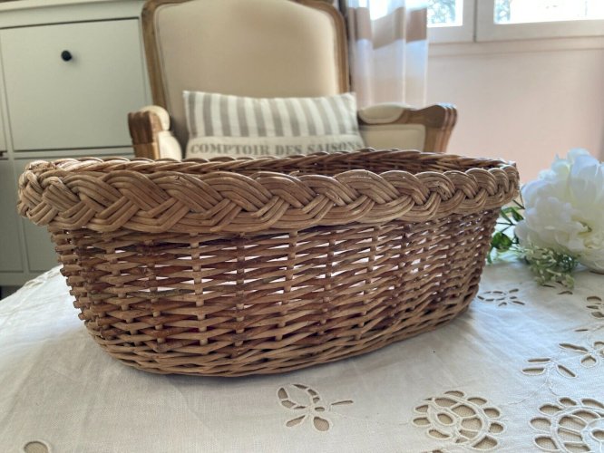 325⚜️ Ancien Petit Couffin Pour Poupée en Osier Vintage Longueur 35 Cm