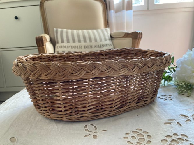 325⚜️ Ancien Petit Couffin Pour Poupée en Osier Vintage Longueur 35 Cm