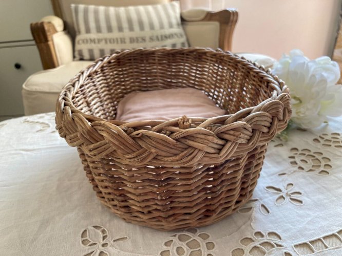 325⚜️ Ancien Petit Couffin Pour Poupée en Osier Vintage Longueur 35 Cm