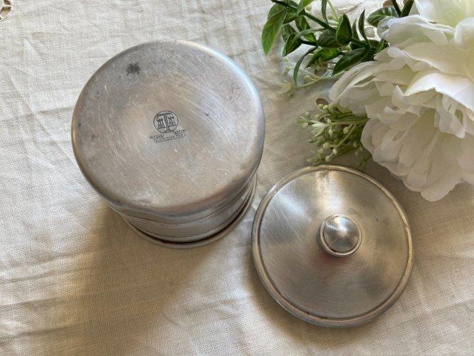 325⚜️ Ancien Pot à Épices Chicorée en Aluminium Vintage Authentique Haut 11 Cm