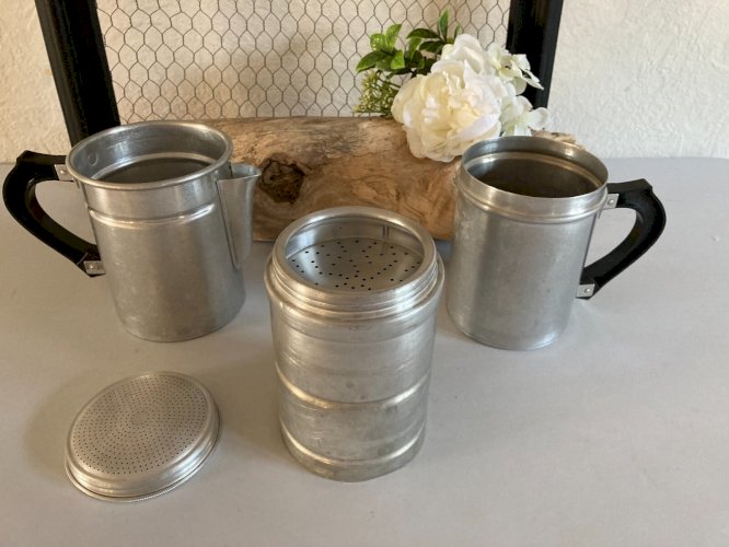 325⚜️ Ancienne Cafetière Scaal 6 Dépose en Aluminium Vintage Hauteur 24 Cm