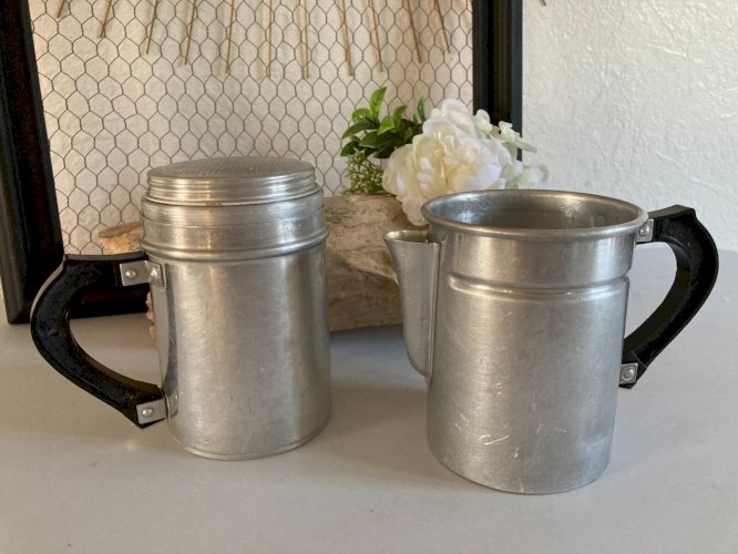 325⚜️ Ancienne Cafetière Scaal 6 Dépose en Aluminium Vintage Hauteur 24 Cm