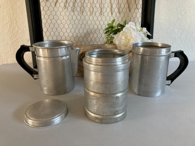 325⚜️ Ancienne Cafetière Scaal 6 Dépose en Aluminium Vintage Hauteur 24 Cm