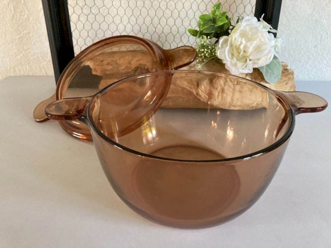325⚜️ Ancienne Marmite Cocotte en Verre Vision France Corning Diam 21 Cm Vintage
