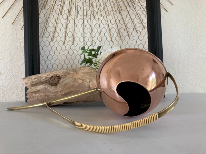 325⚜️ Décoration Ancien Arrosoir en Cuivre et Laiton Hauteur 16 Cm