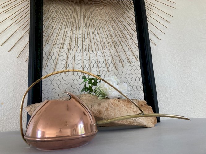 325⚜️ Décoration Ancien Arrosoir en Cuivre et Laiton Hauteur 16 Cm