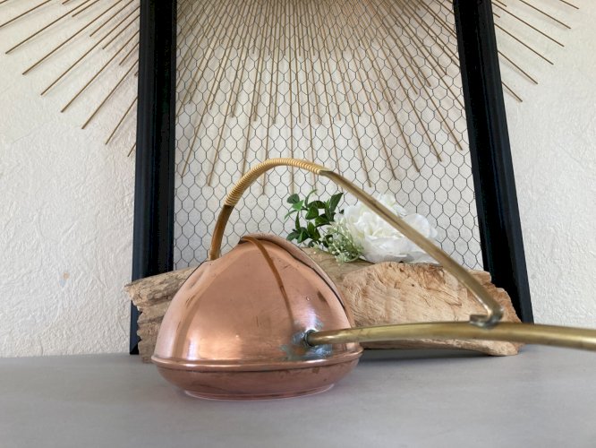 325⚜️ Décoration Ancien Arrosoir en Cuivre et Laiton Hauteur 16 Cm