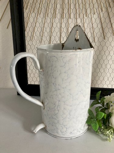 325⚜️ Décoration Ancien Pot De Lavement Mural en Tôle Émaillée Vintage