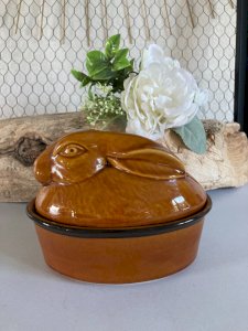 325⚜️ Oval Rabbit Terrine Géo in Ceramic Made In Portugal Length 14.5 Cm