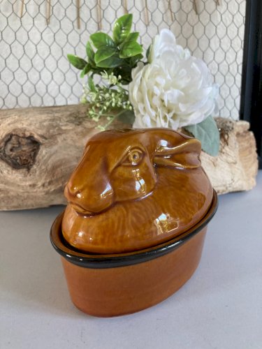325⚜️ Terrine Ovale Lapin Géo en Céramique Made In Portugal Longueur 14,5 Cm