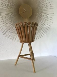4 ⚜️ Antique Tripod Planter in Wicker and Rattan, Authentic Vintage Bamboo