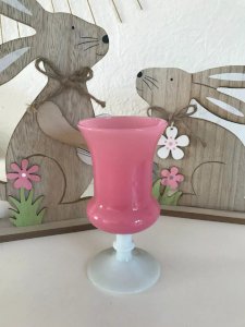 4 ⚜️ Antique Pink Opaline Vase on White Stand Vintage Authentic