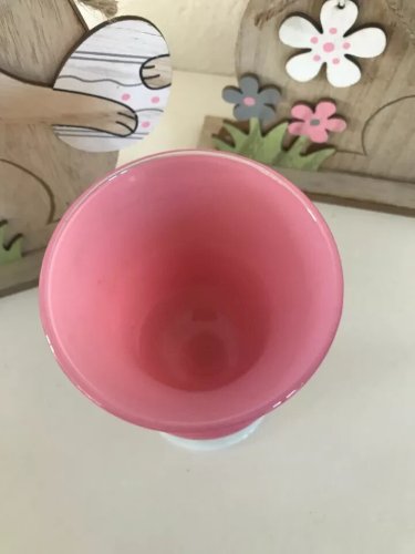 4 ⚜️ Ancien Vase en Opaline Rose Sur Pied Blanc Vintage Authentique