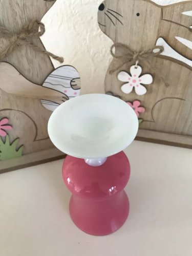 4 ⚜️ Ancien Vase en Opaline Rose Sur Pied Blanc Vintage Authentique