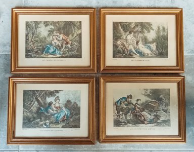 4 Ancienne Gravure encadrée F Boucher Gravé par Daullé 1756 les quatre saisons