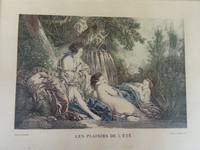 4 Ancienne Gravure encadrée F Boucher Gravé par Daullé 1756 les quatre saisons