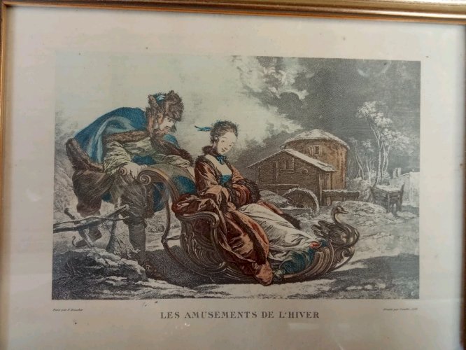 4 Ancienne Gravure encadrée F Boucher Gravé par Daullé 1756 les quatre saisons