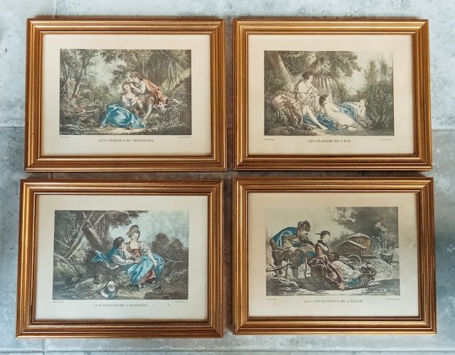 4 Ancienne Gravure encadrée F Boucher Gravé par Daullé 1756 les quatre saisons