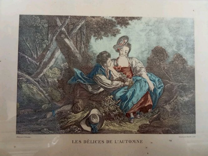 4 Ancienne Gravure encadrée F Boucher Gravé par Daullé 1756 les quatre saisons