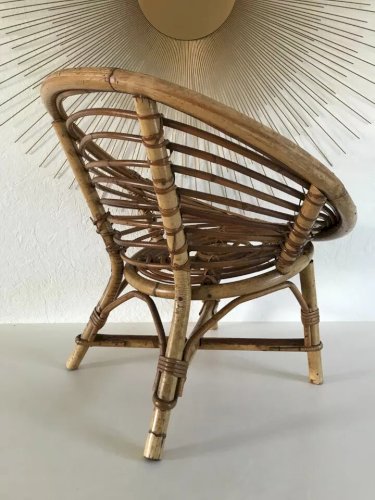 4 ⚜️ Ancienne Petite Chaise Enfant En Osier et Rotin Vintage