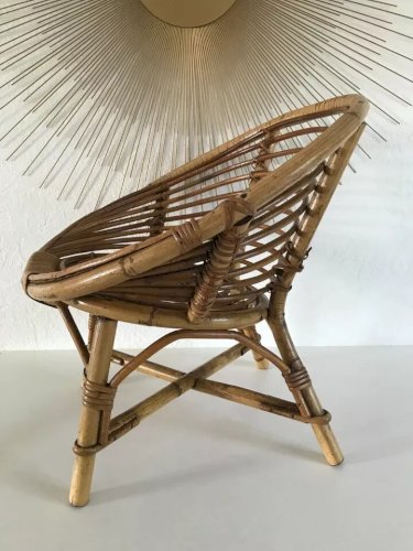 4 ⚜️ Ancienne Petite Chaise Enfant En Osier et Rotin Vintage