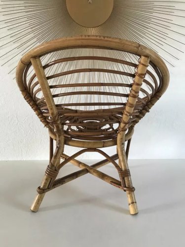 4 ⚜️ Ancienne Petite Chaise Enfant En Osier et Rotin Vintage