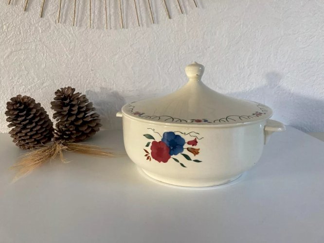 4 ⚜️ Ancienne Soupière Villefranche HBCM Montereau France Vintage Diamètre 23 Cm