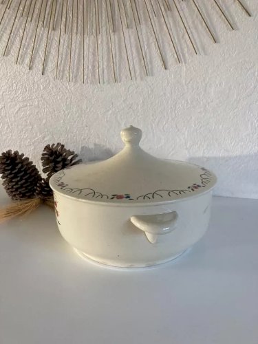 4 ⚜️ Ancienne Soupière Villefranche HBCM Montereau France Vintage Diamètre 23 Cm